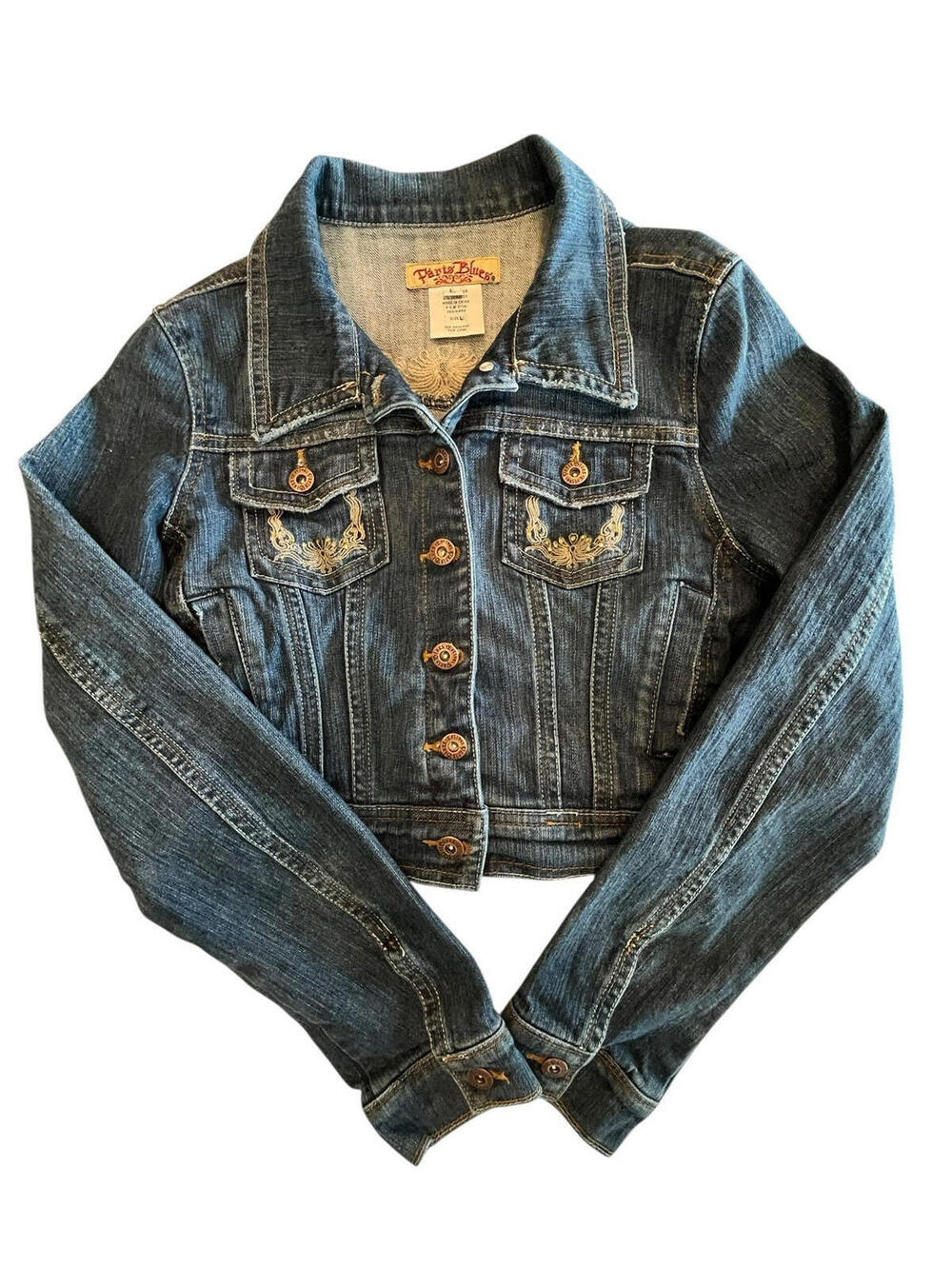 PARIS BLUES Girls Denim Jacket Embroider Rhinestones Size Large 12 to 14